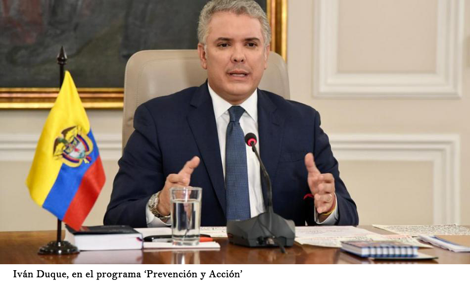 FOTO IVÁN DUQUE EN UNA DE LAS INTERVENCIONES POR COVID