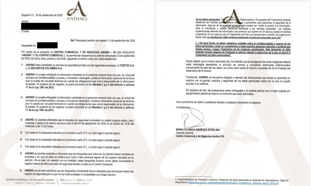 Facsímil de la primera respuesta del centro comercial.