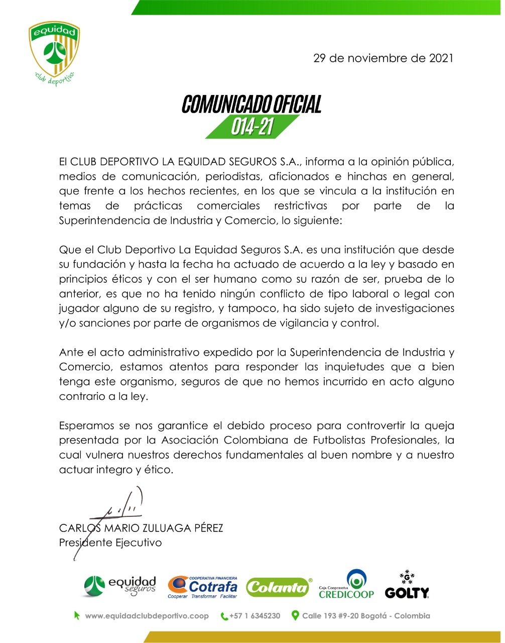 Comunicado Equidad