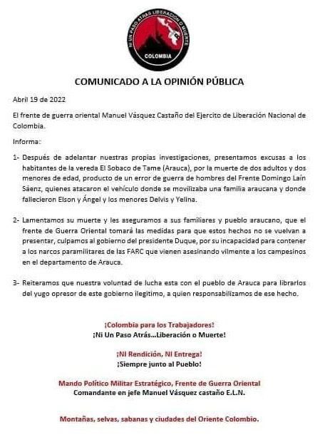 Comunicado Eln