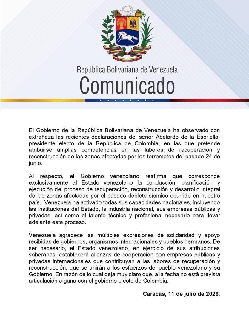 Comunicado. Gobierno de Venezuela.
