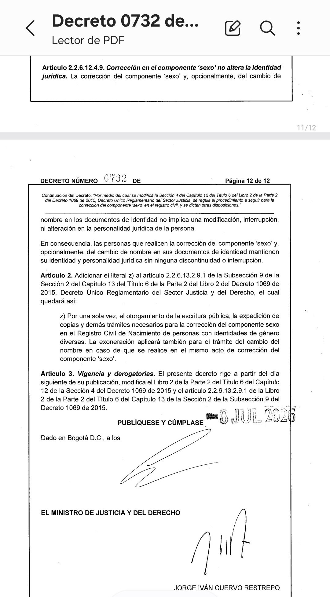 Decreto 0732 de 2026. X - Jorge Iván Cuervo