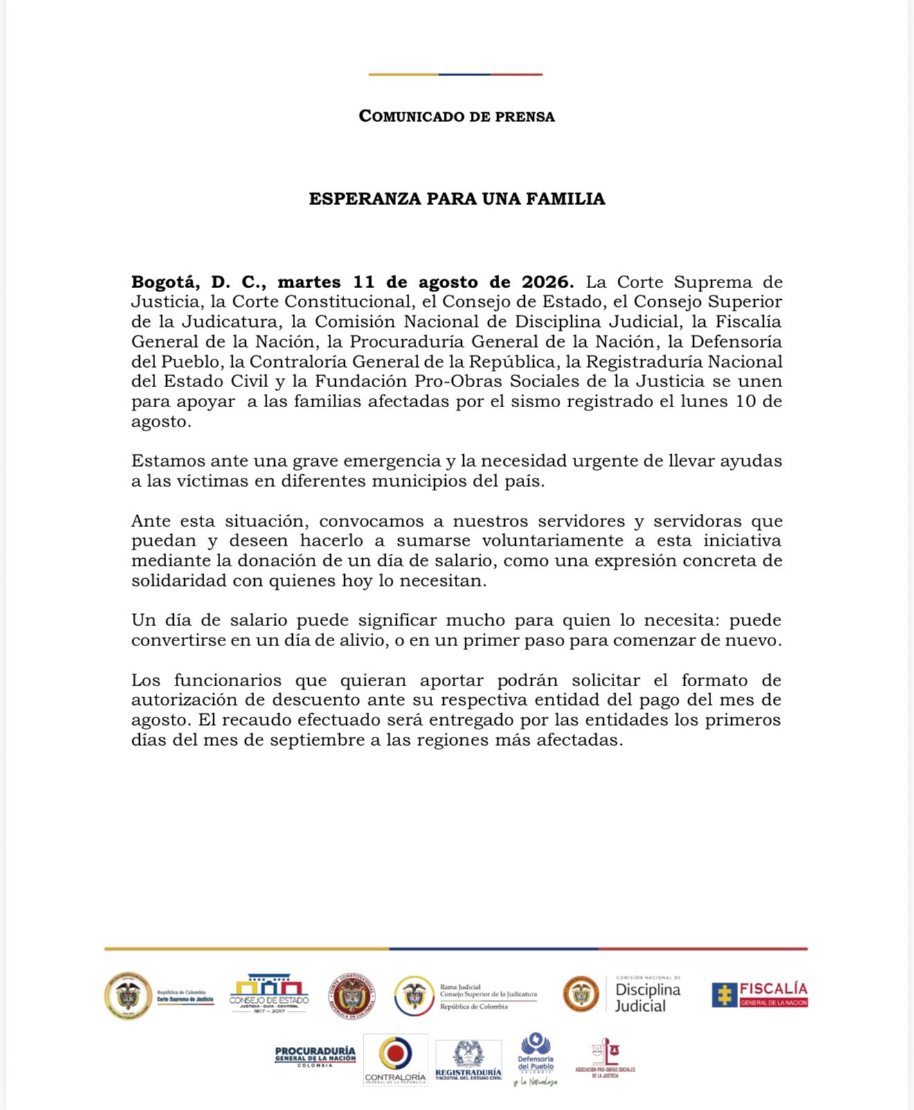 X / Comunicado de las entidades