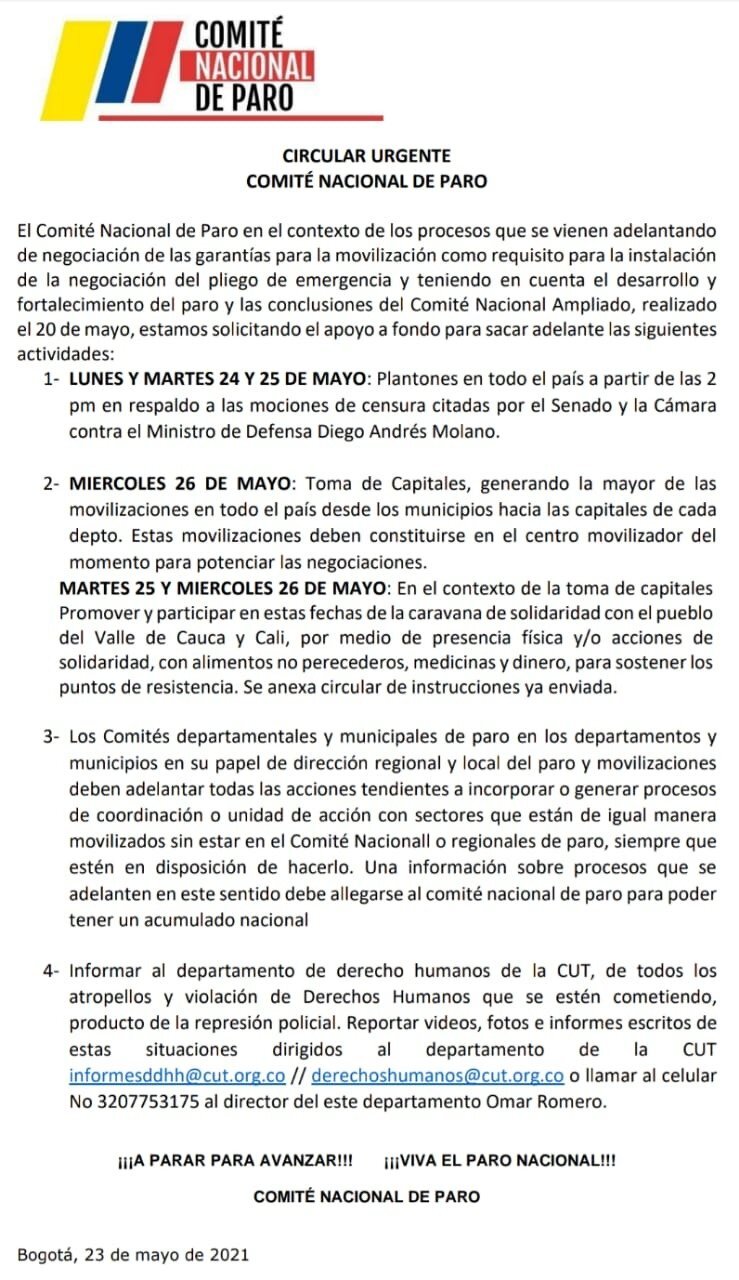 Paro NAcional 25 y 26 Mayo