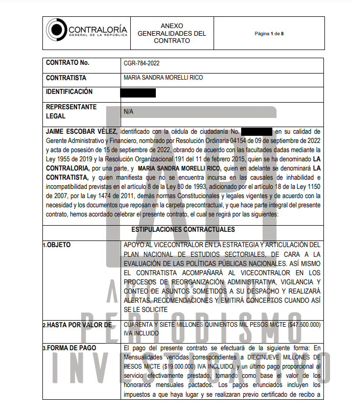 Contraloría el pasado 10 de octubre el contrato CGR-784-2022