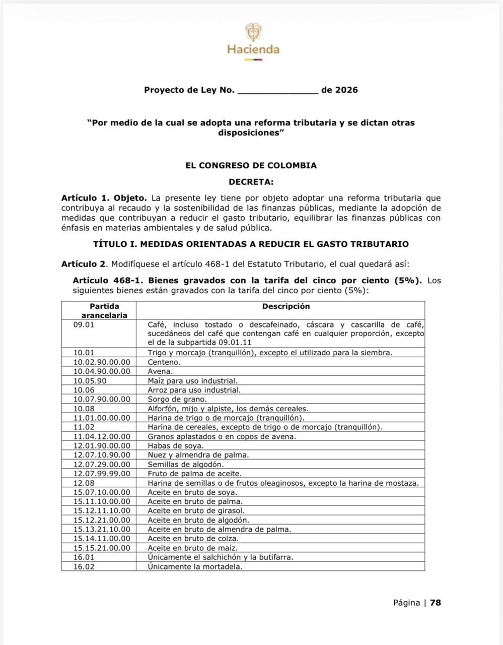 Proyecto de nueva Reforma Tributaria