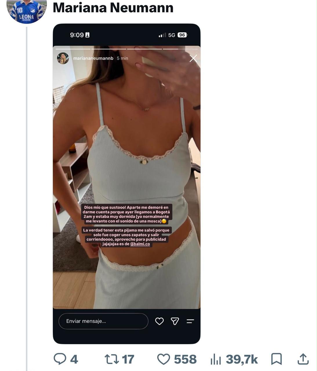 Historia de Instagram de Mariana Neumann