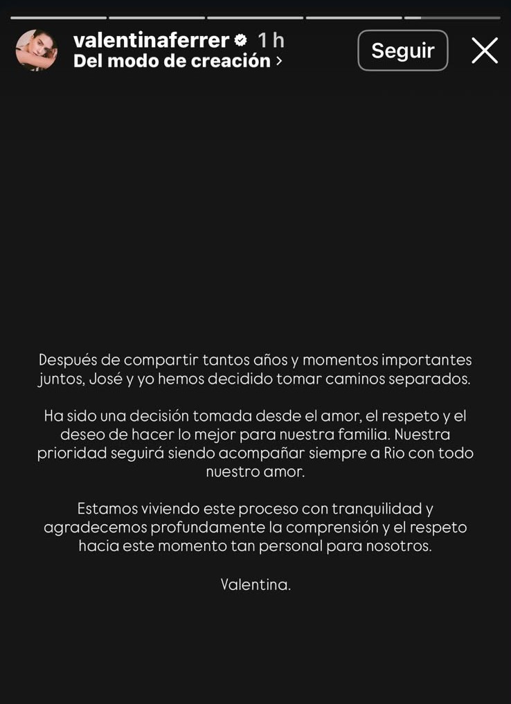 Historia de Valentina Ferrer en Instagram.