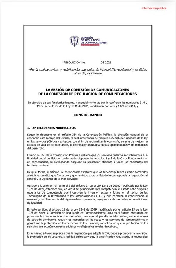 Proyecto de resolución de la CRC.