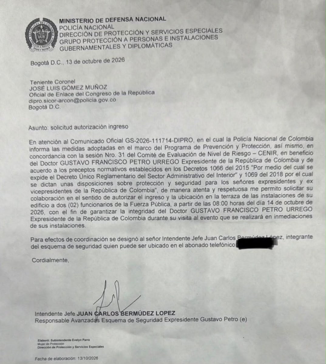 Documento enviado por la Policía Nacional al presidente del Senado, Honorio Henríquez.