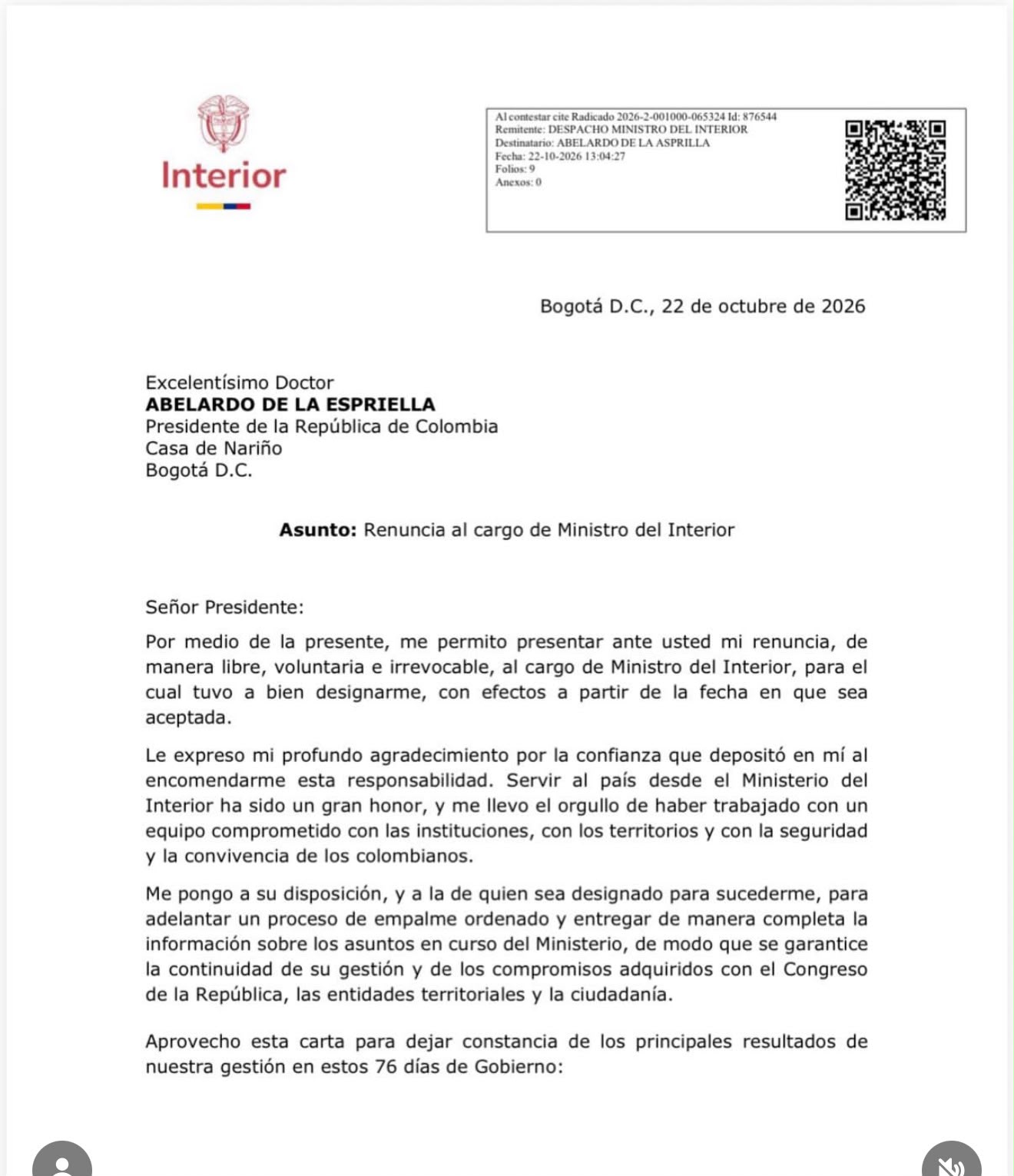 Carta de Rodrigo Lara