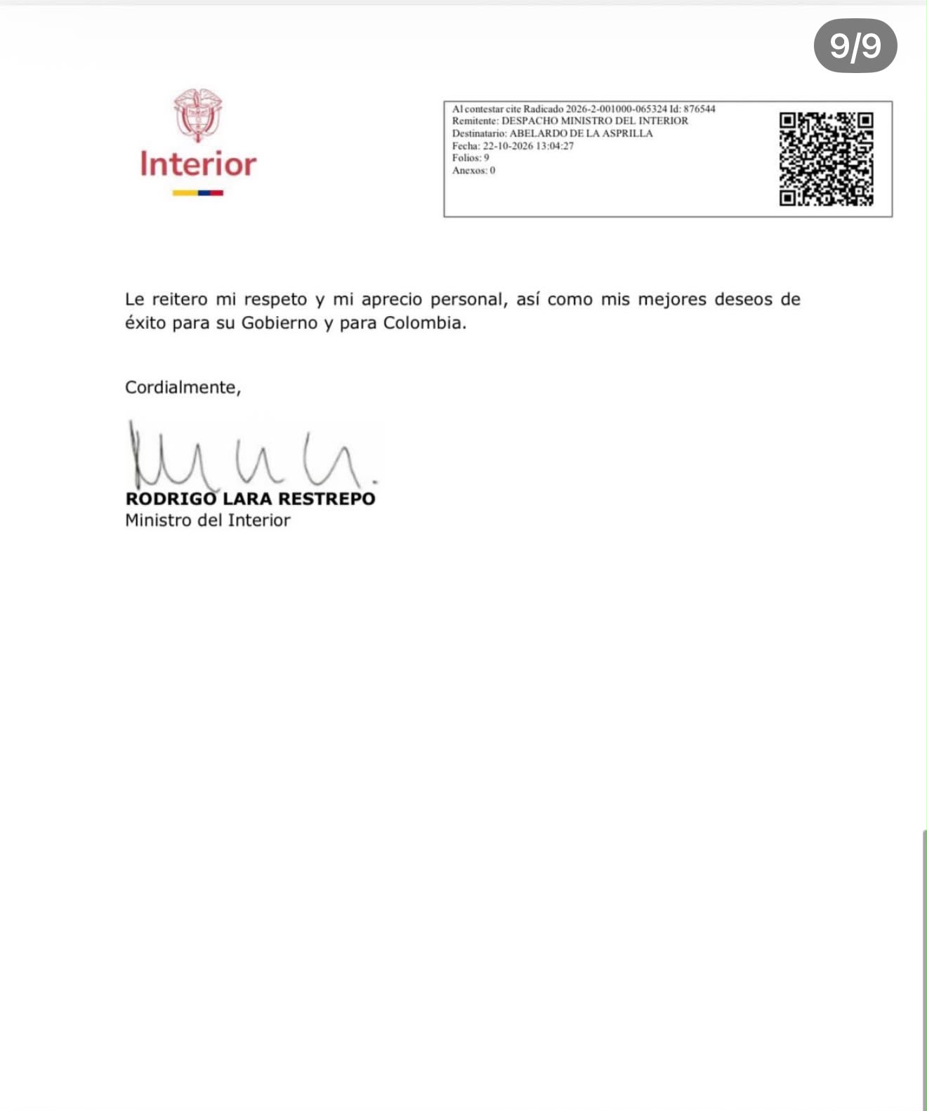 Carta de Rodrigo Lara