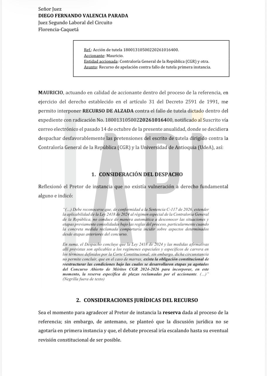 Facsímil de la primera página del recurso presentado por Mauricio.