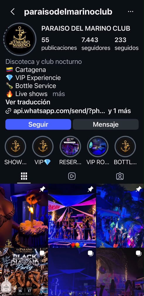 Cuenta de Instagram de El Paraíso del Marino Club
