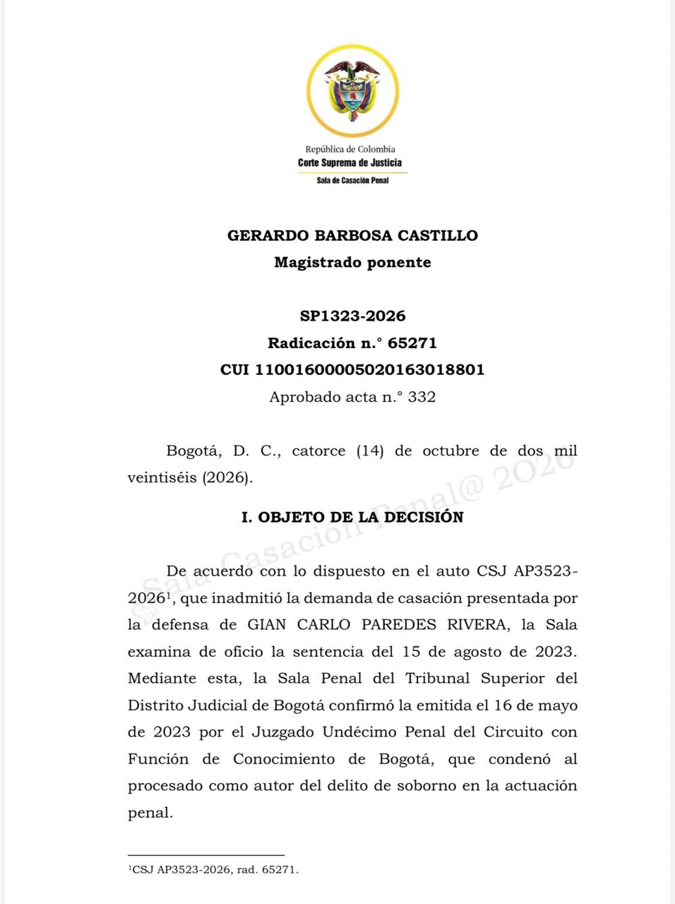 Sentencia de la Corte Suprema de Justicia.