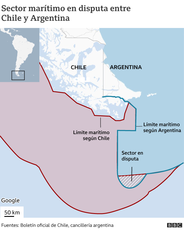Mapa disputa territorial Chile y Argentina