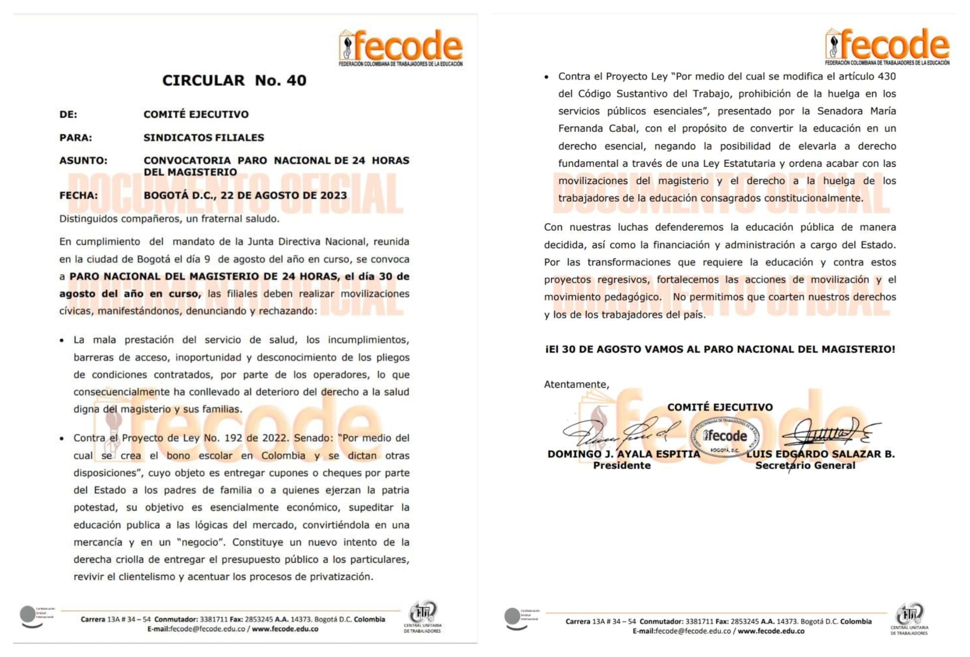 comunicado FECODE