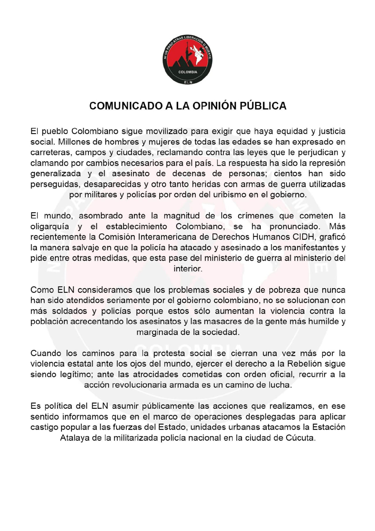 Comunicado ELN