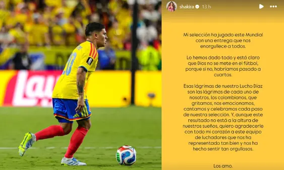 Shakira reacciona a la eliminación de la Selección Colombia en el Mundial  con un emotivo mensaje