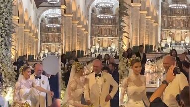 Ariadna Gutiérrez y Guus Franke durante su matrimonio en la Catedral de Santa Catalina, en Cartagena.