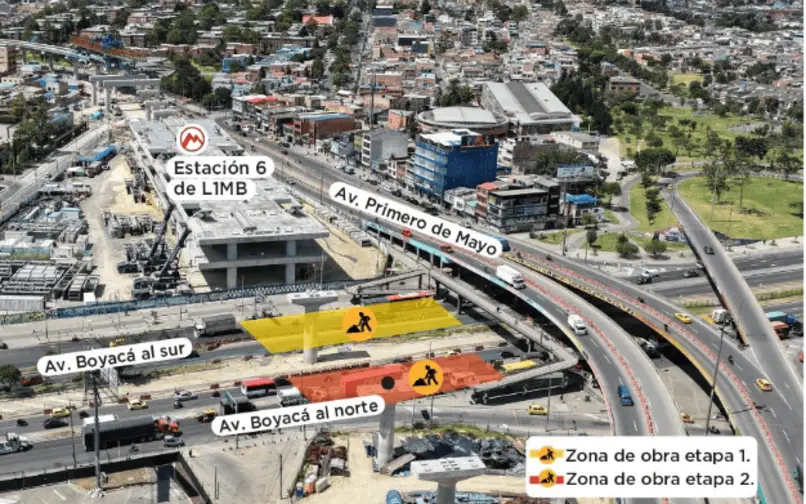 Obra del Metro de Bogotá en la av. Boyacá con Primero de Mayo