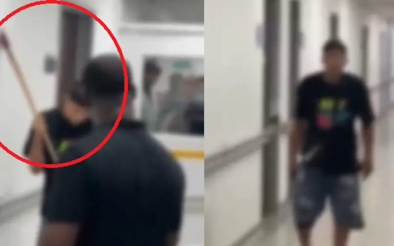 Hombre armado con machete y hacha en hospital