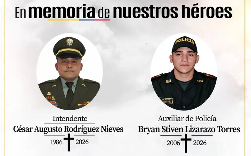 Intendente César Augusto Rodríguez Nieves y auxiliar de Policía Brayan Stiven Lizarazo Torres