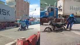 Motociclista quedó atrapado en cemento fresco