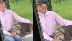 Adulto mayor con su mascota tras negativa de conductor de Trasoriente