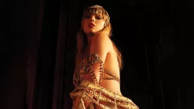 Taylor Swift posando para su disco The Life of a Showgirl