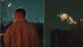 Instantes donde se ve la quema de pólvora desde el edificio que quedó grabado por el artista