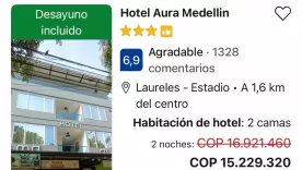 Cotización de reserva en hotel de Medellín