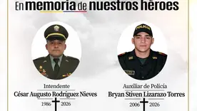 Intendente César Augusto Rodríguez Nieves y auxiliar de Policía Brayan Stiven Lizarazo Torres