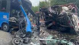 Accidente en Soledad entre bus, camión y motocicleta deja cuatro heridos