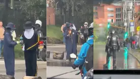 Enfrentamientos entre encapuchados y la Policía provocan cierre de la avenida Circunvalar en Bogotá