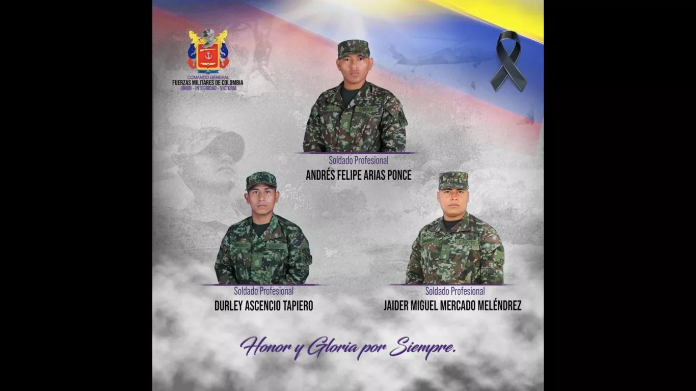 Soldados profesionales Durley Ascencio Tapiero, Andrés Felipe Arias Ponce y Jaider Miguel Mercado Meléndez