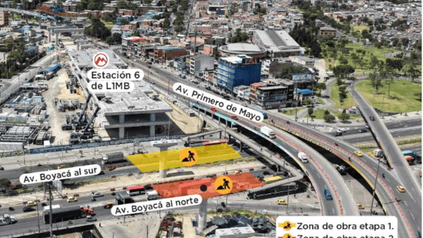 Obra del Metro de Bogotá en la av. Boyacá con Primero de Mayo