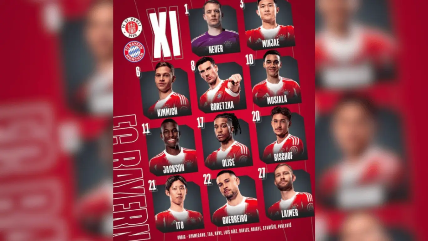 Luis Díaz es suplente con Bayern Múnich ante St. Pauli en Bundesliga.