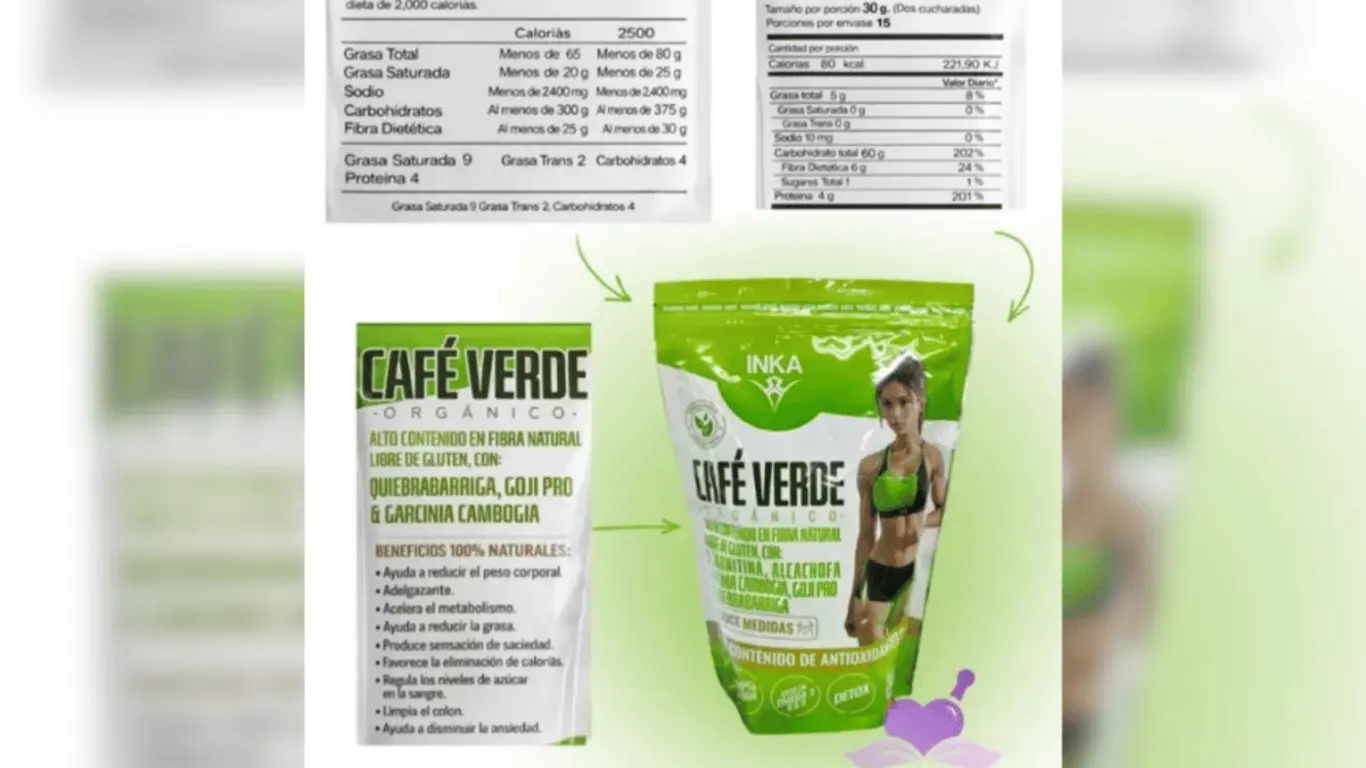 Café Verde Orgánico alto contenido en fibra natural libre de gluten