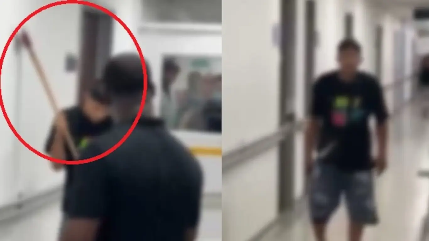 Hombre armado con machete y hacha en hospital