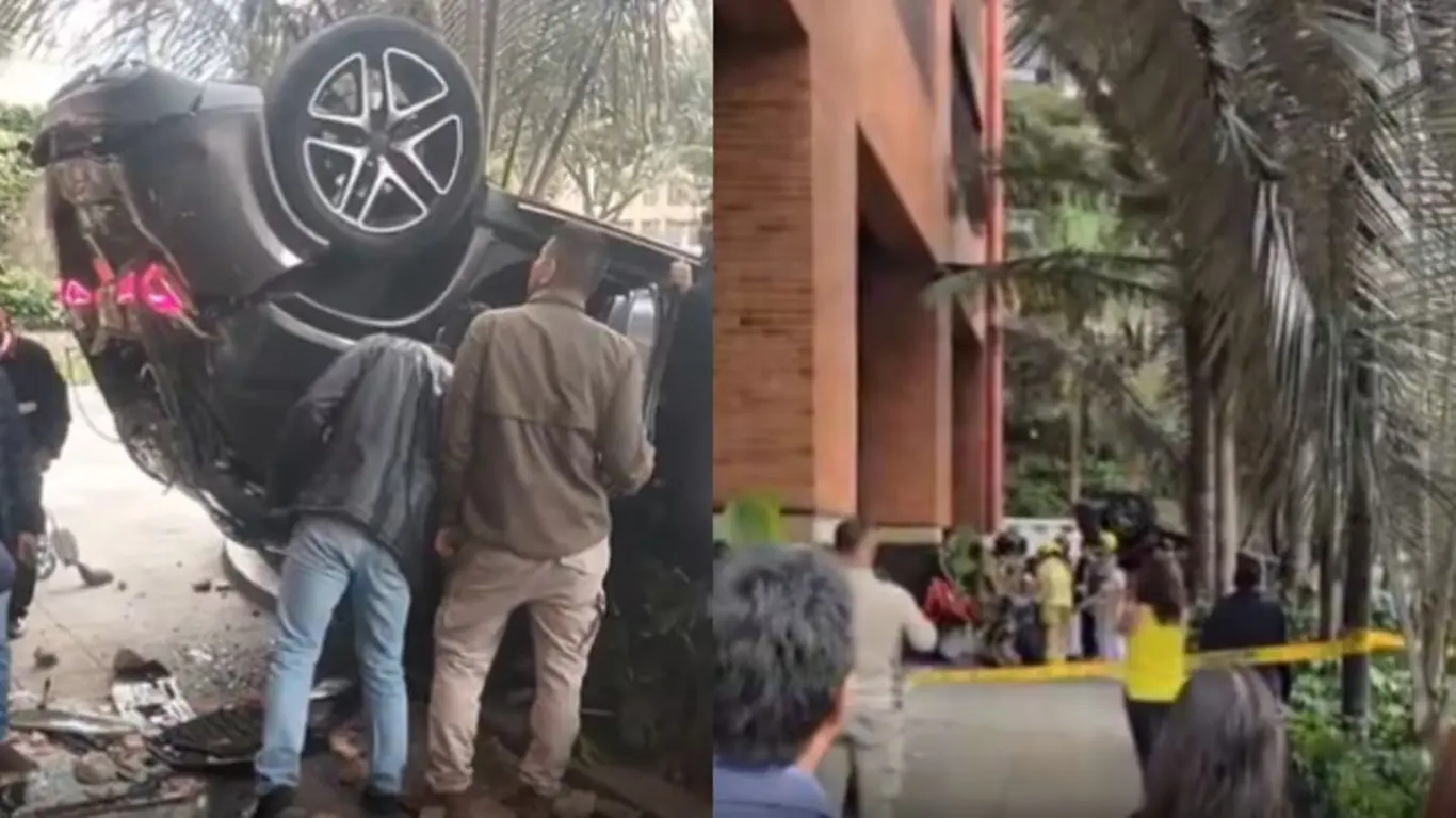 Vehículo cae desde segundo piso en el Club El Nogal 