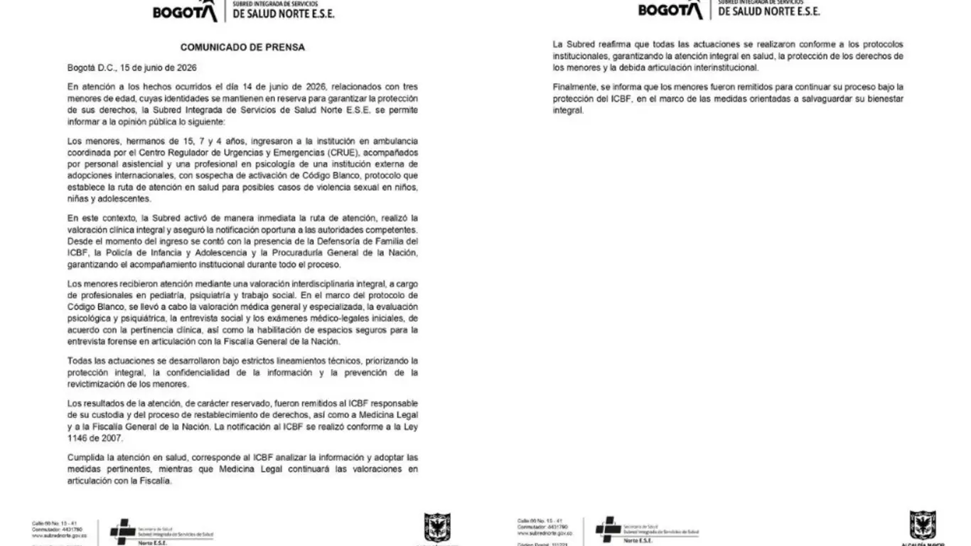 comunicado Subred abuso menor Bogotá