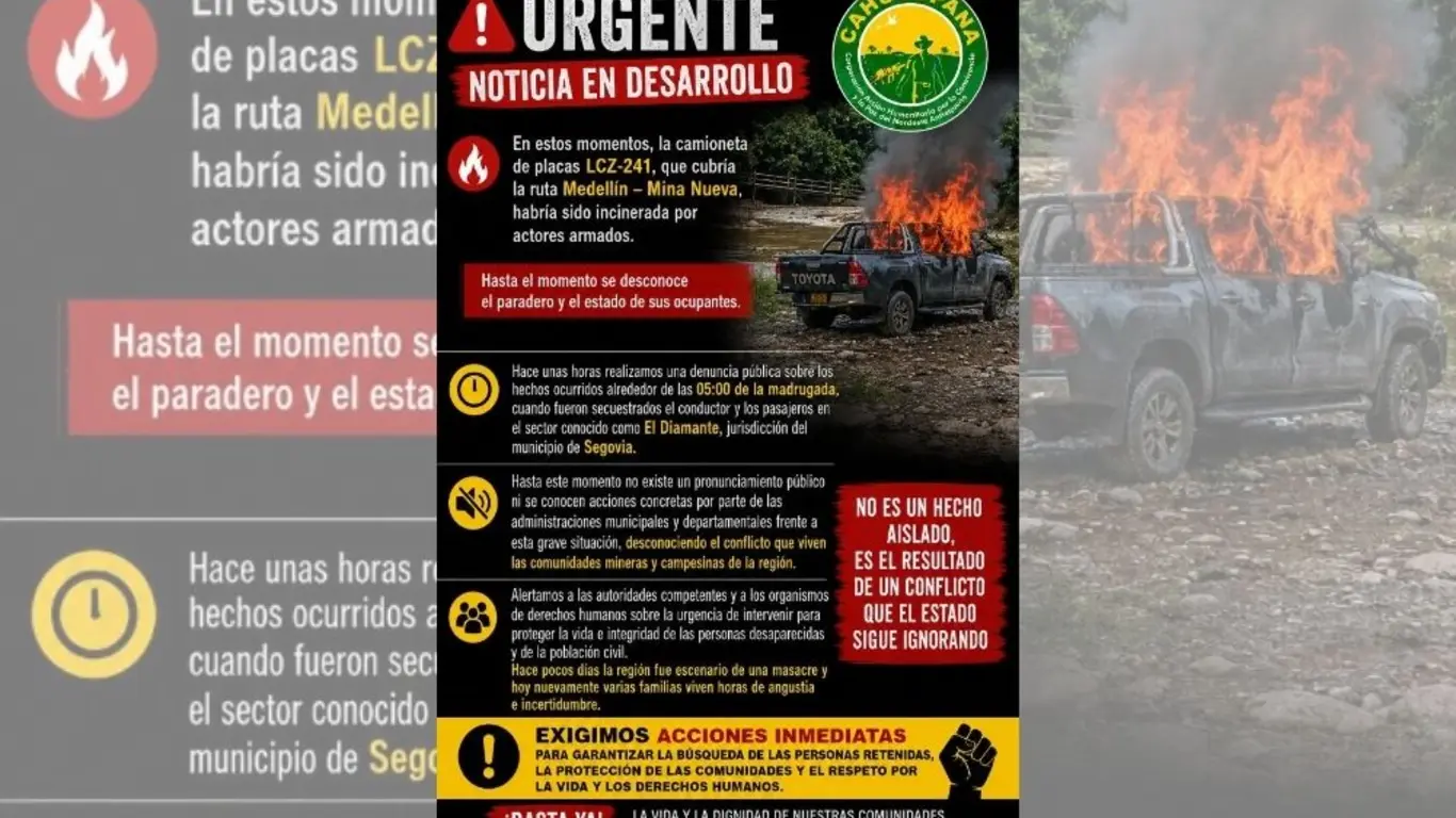 Hombres armados interceptaron camioneta y retienen a cinco personas