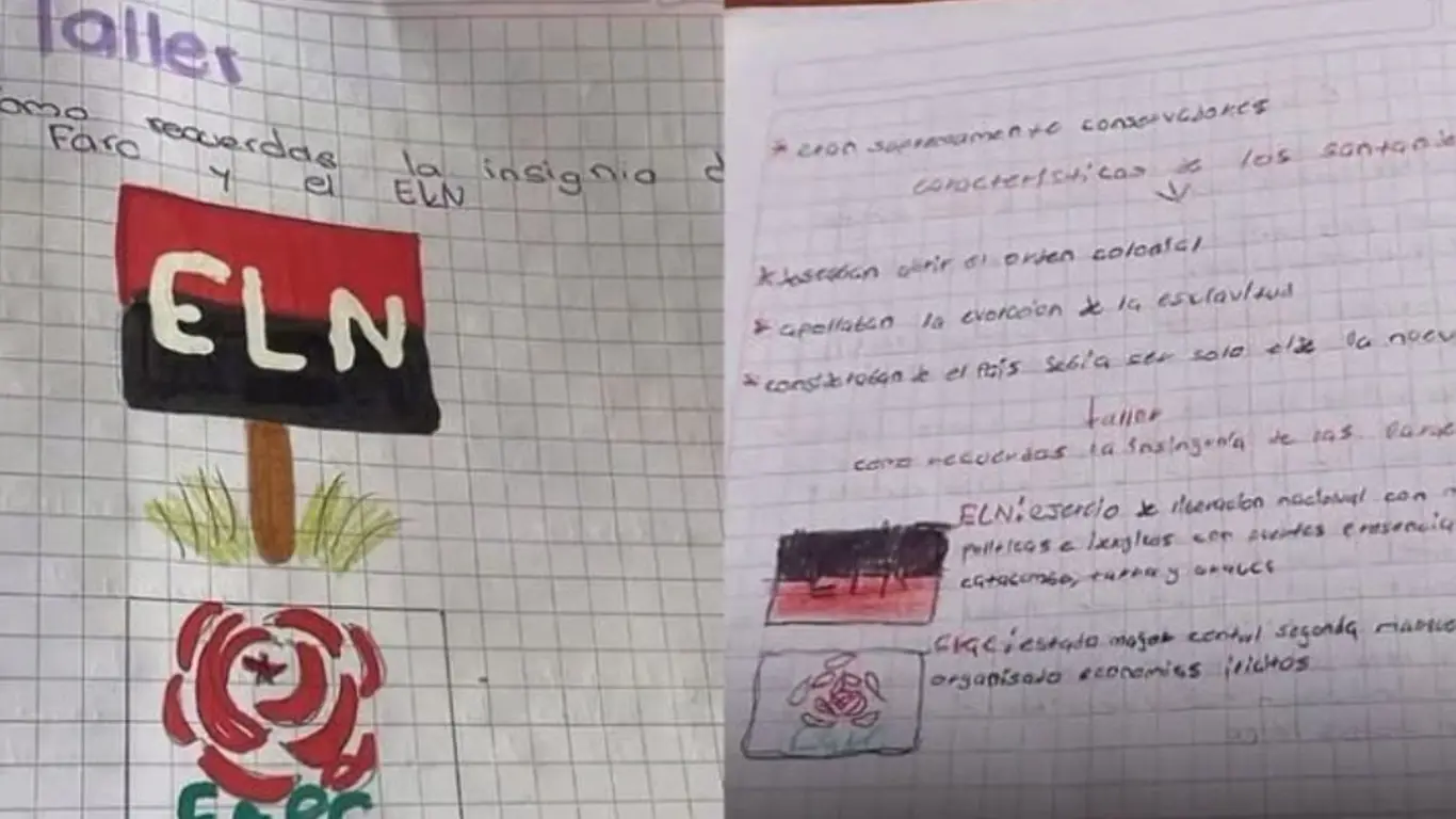 Tarea escolar sobre banderas del ELN y las FARC