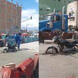 Motociclista quedó atrapado en cemento fresco