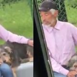 Adulto mayor con su mascota tras negativa de conductor de Trasoriente